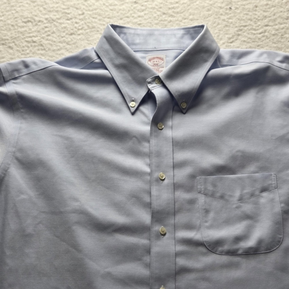 Brooks Brothers 346 Shirt Mens 19 Blue Solid Regular Fit Non Iron Cotton LS